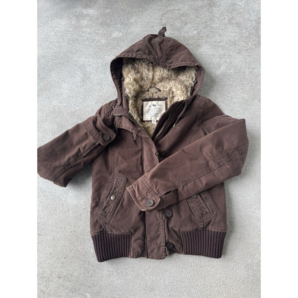 VTG Y2K Abercrombie&Fitch Faux Fur Bella Twilight Hood Jacket BROWN Sz Medium